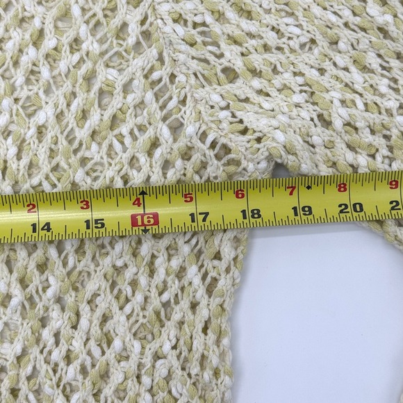 J Jill Womens Open Knit Tunic Sweater Cream Lime Green Cotton V-Neck Size M - Picture 9 of 13